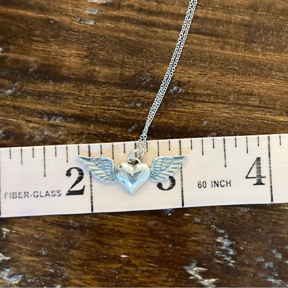 Heart Necklace with Wings Sterling Silver 925 18” - Picture 5 of 8